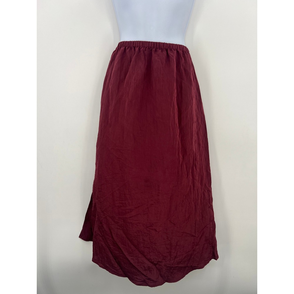 ANA A New Approach Womens Port Wine Crinkle Midi Skirt Elastic Waist Size Medium